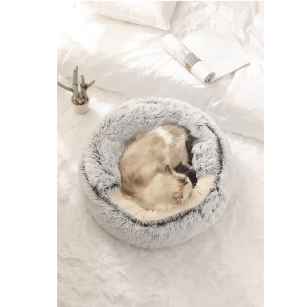 CozyShell Plush Pet Bed SemiEnclosed Warm Cat Nest For Winter Comfort 12