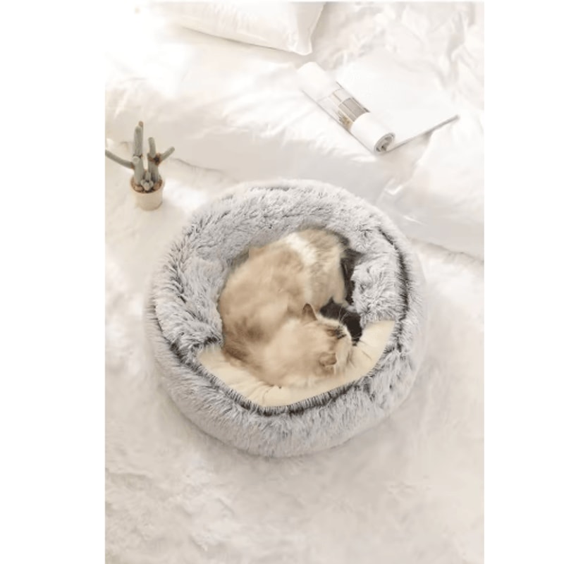 CozyShell Plush Pet Bed SemiEnclosed Warm Cat Nest For Winter Comfort 12