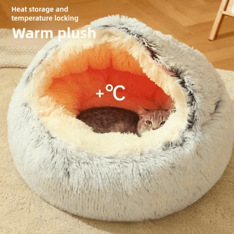 CozyShell Plush Pet Bed SemiEnclosed Warm Cat Nest For Winter Comfort 13