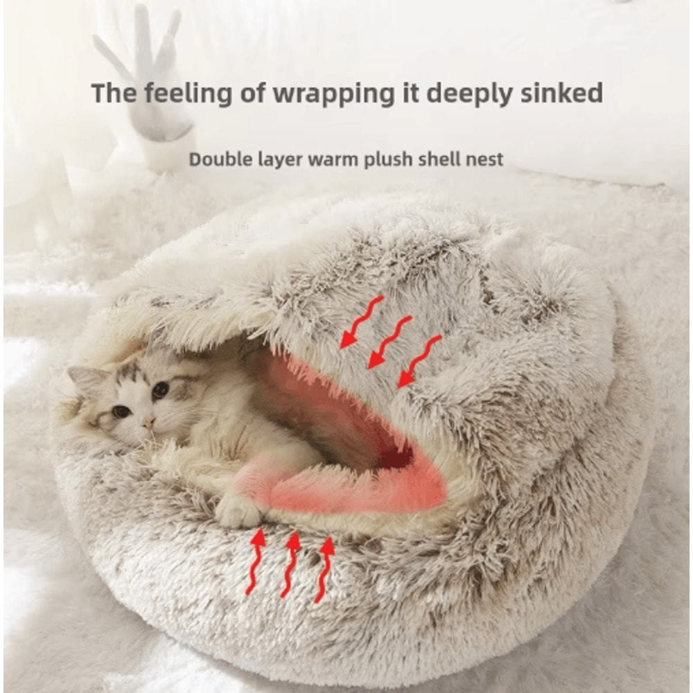 CozyShell Plush Pet Bed SemiEnclosed Warm Cat Nest For Winter Comfort 0