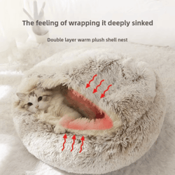 cozyshell plush pet bed – semi-enclosed warm cat nest for winter comfort