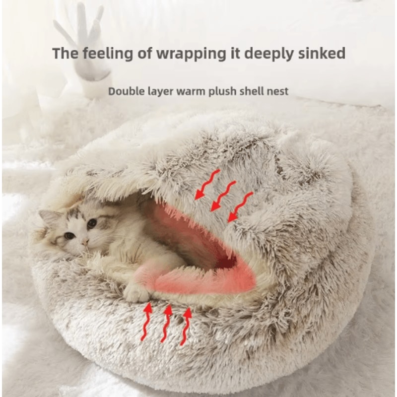 CozyShell Plush Pet Bed SemiEnclosed Warm Cat Nest For Winter Comfort 0