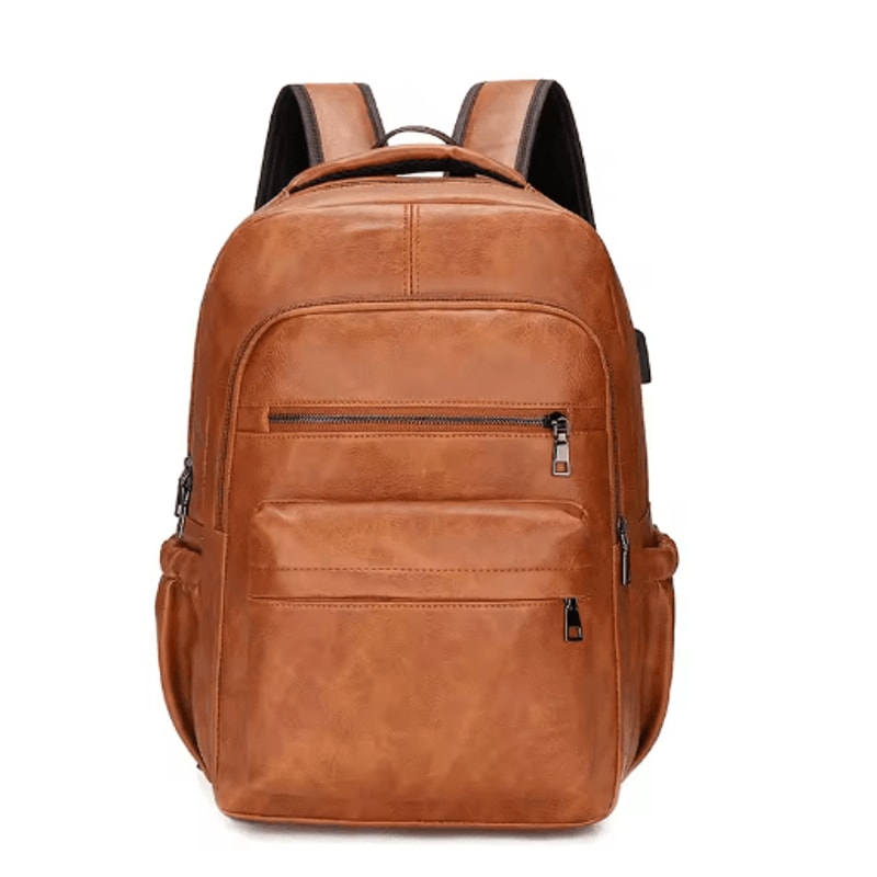 USB Charging Leather Laptop Backpack AntiTheft Large Capacity Travel Bag 1