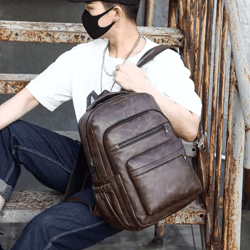 usb charging leather laptop backpack – anti-theft large capacity travel bag