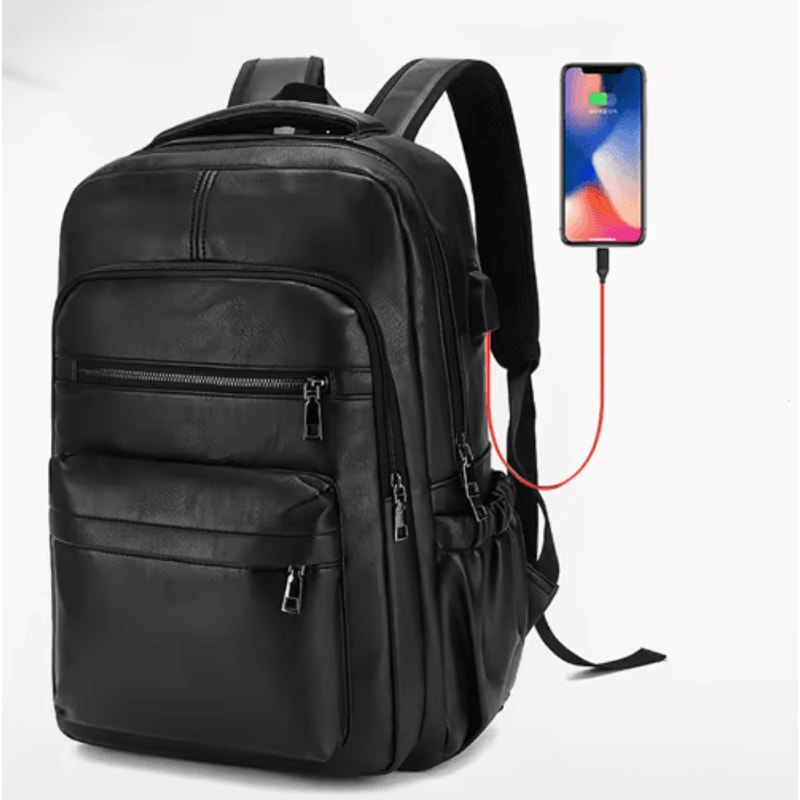 USB Charging Leather Laptop Backpack AntiTheft Large Capacity Travel Bag 6