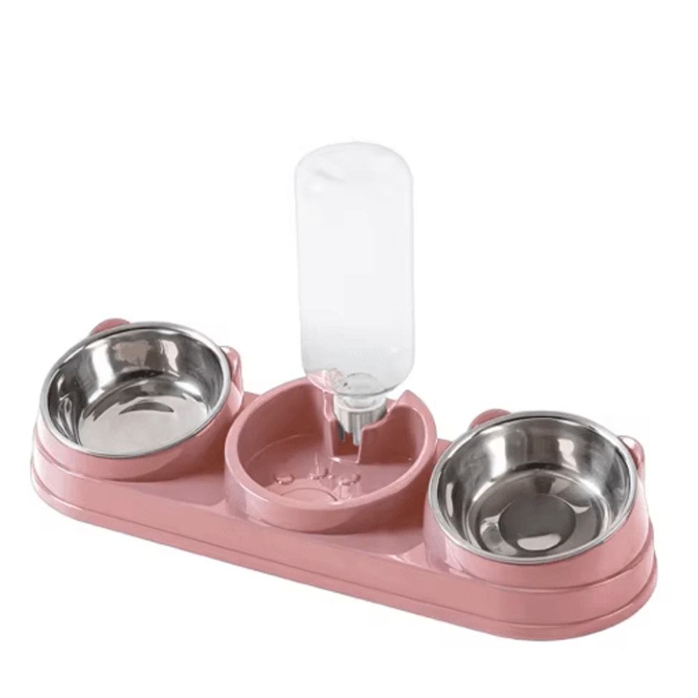 3in1 Triple Cat Bowl 15 Tilted Food Water Feeding Station 1