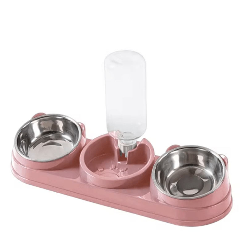 3in1 Triple Cat Bowl 15 Tilted Food Water Feeding Station 1