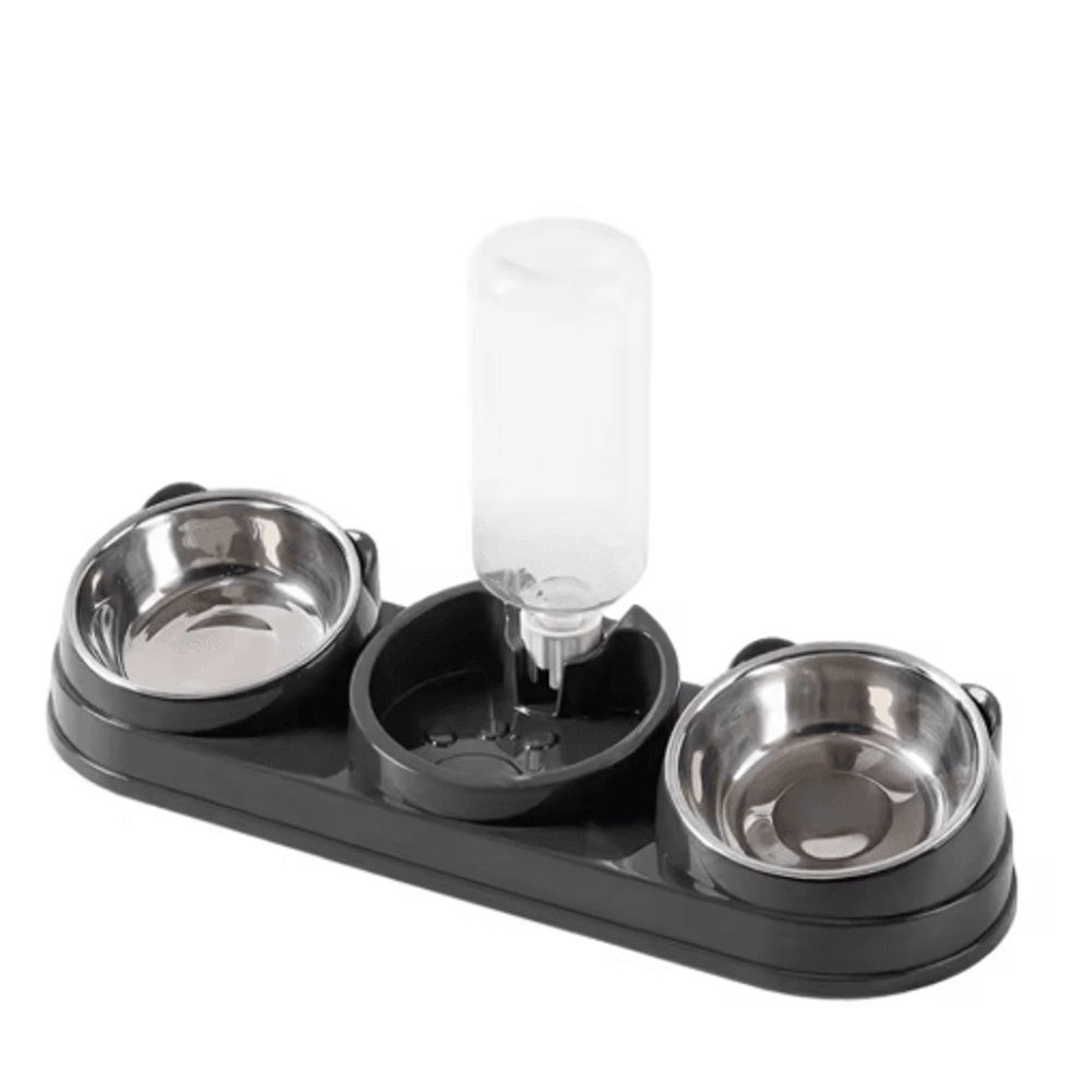 3in1 Triple Cat Bowl 15 Tilted Food Water Feeding Station 2