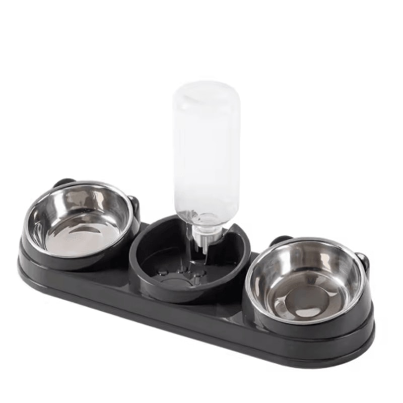 3in1 Triple Cat Bowl 15 Tilted Food Water Feeding Station 2