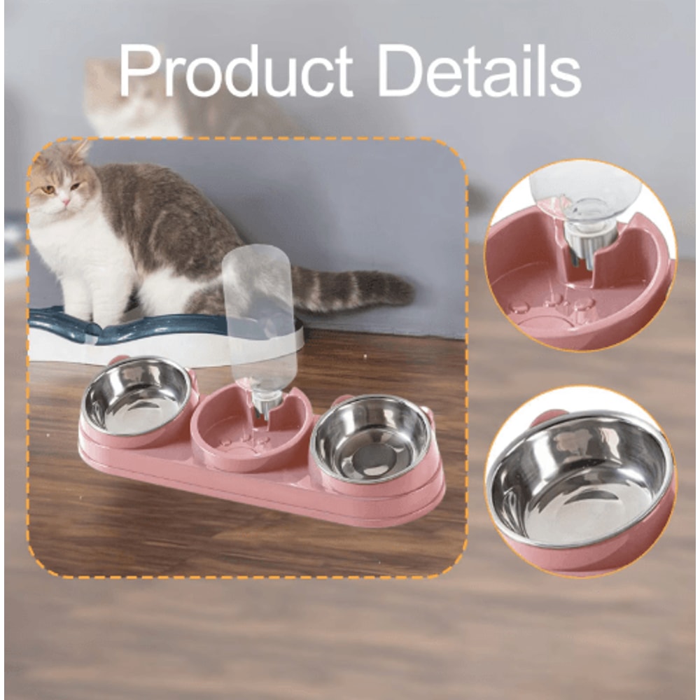 3in1 Triple Cat Bowl 15 Tilted Food Water Feeding Station 6