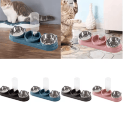 3-in-1 triple cat bowl – 15° tilted food & water feeding station