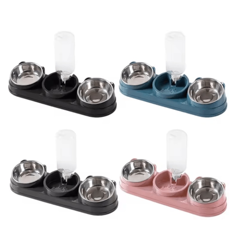3in1 Triple Cat Bowl 15 Tilted Food Water Feeding Station 8