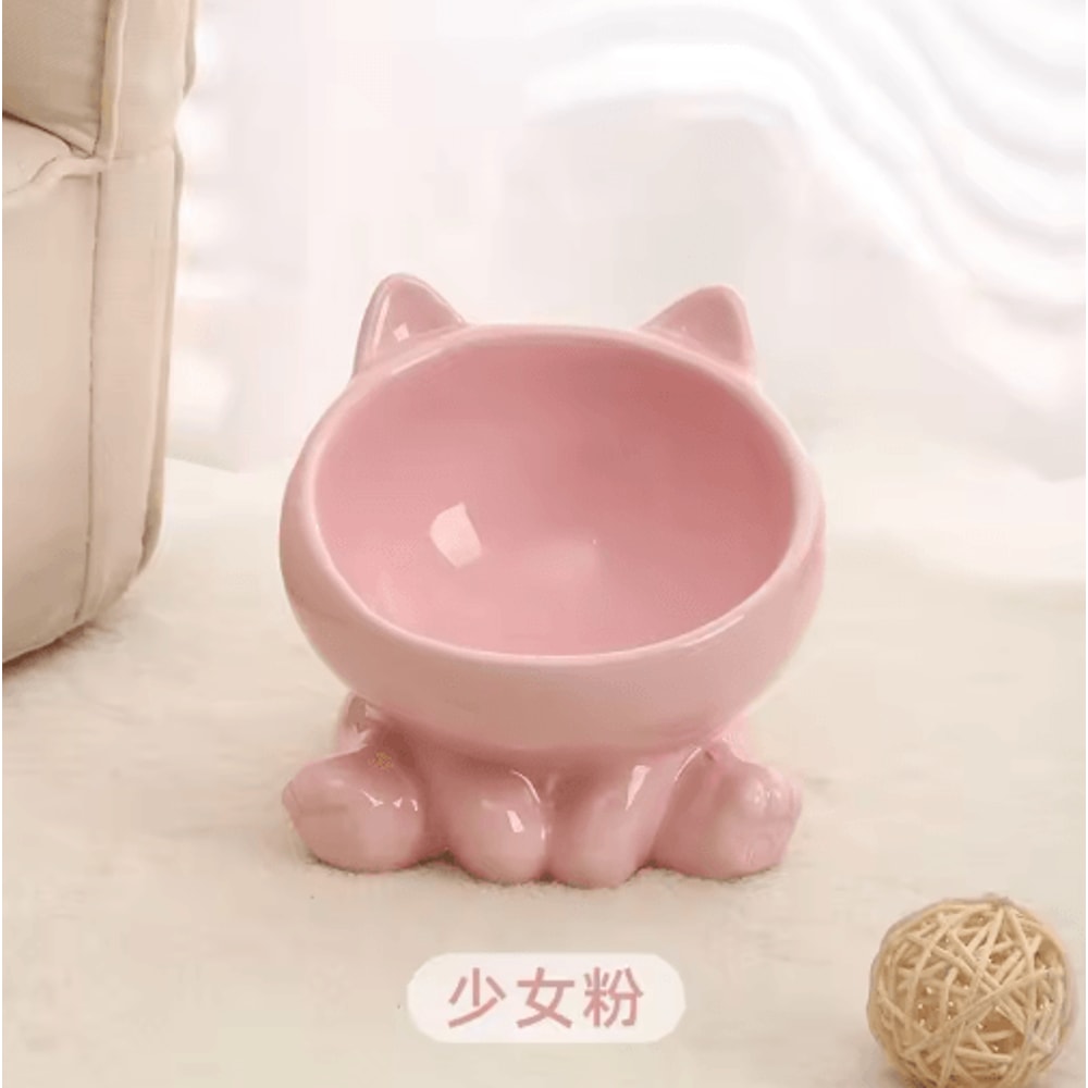 Elevated Tilted Ceramic Cat Bowl Cute Ergonomic Food Water Dish 2