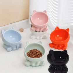 elevated tilted ceramic cat bowl – cute ergonomic food & water dish