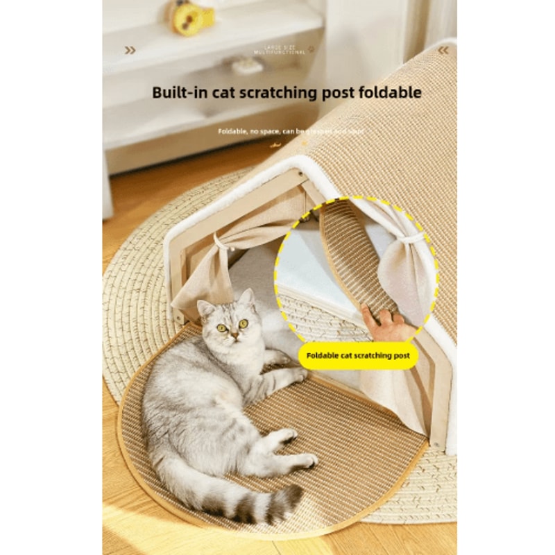 Warm Winter Cat House With Sisal Scratcher SemiEnclosed Cozy Nest 5