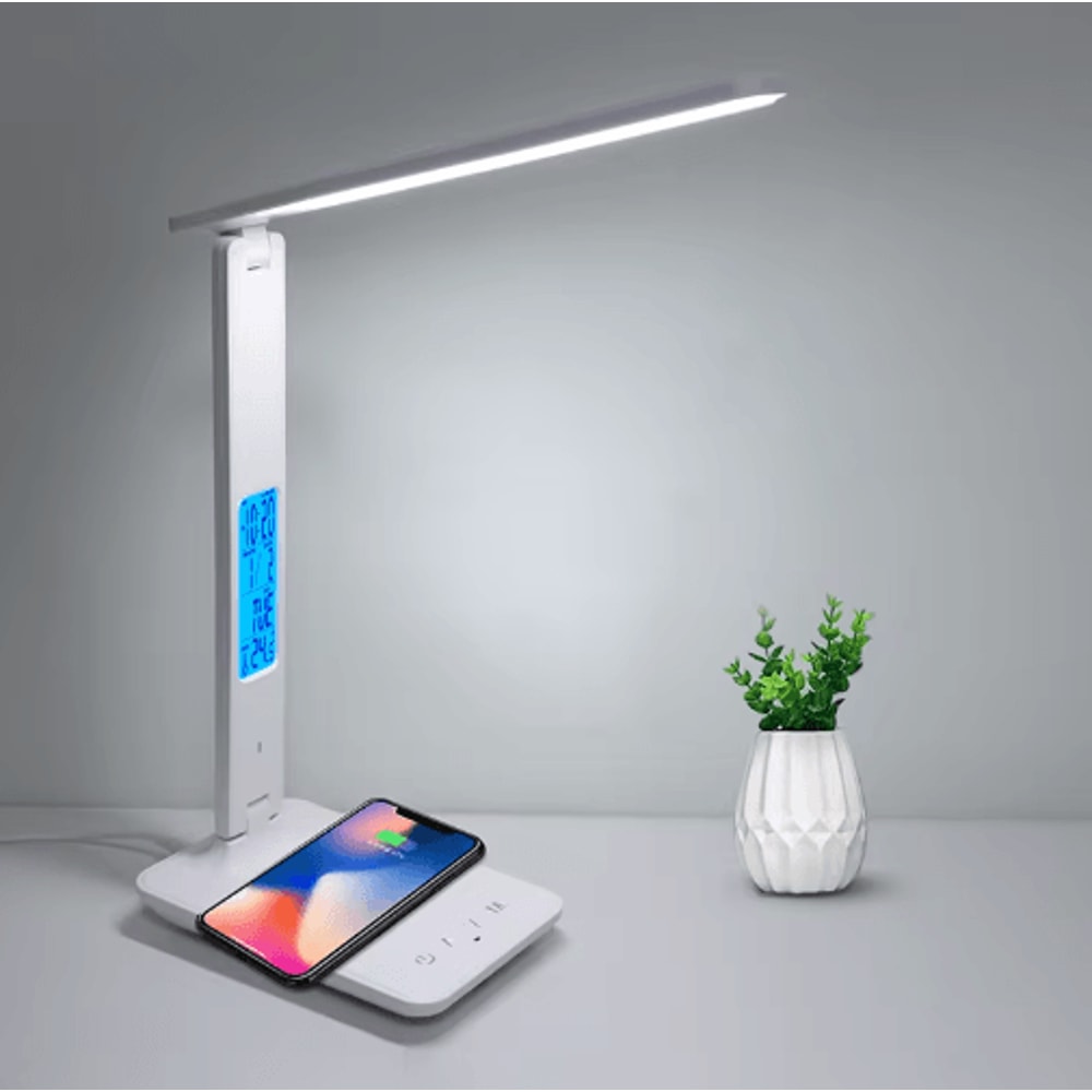 10W Wireless Charging LED Desk Lamp With Clock Calendar Eye Protection 1