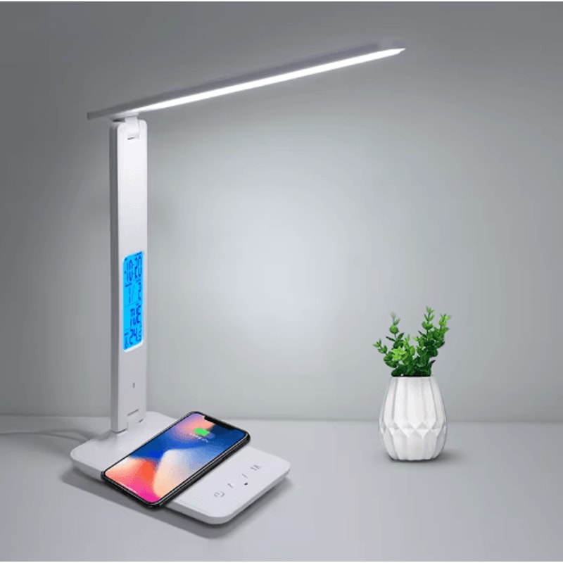 10W Wireless Charging LED Desk Lamp With Clock Calendar Eye Protection 1