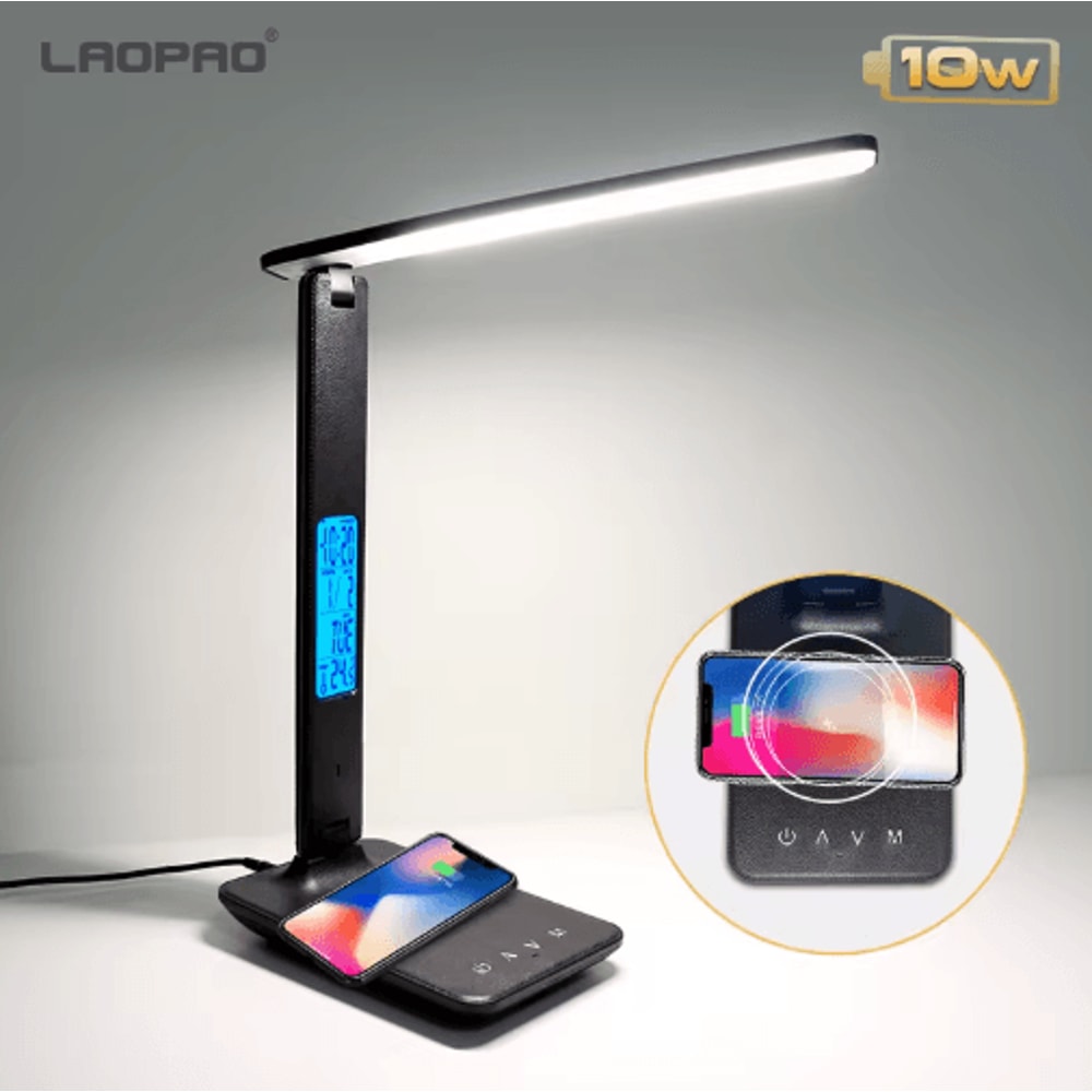 10W Wireless Charging LED Desk Lamp With Clock Calendar Eye Protection 2
