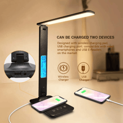 10w wireless charging led desk lamp with clock, calendar & eye protection