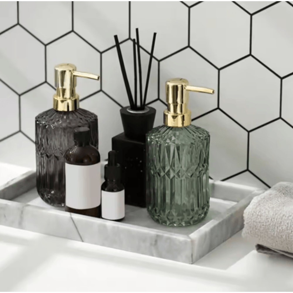 Refillable Glass Soap Dispenser Elegant Bathroom Liquid Soap Pump Bottle 0