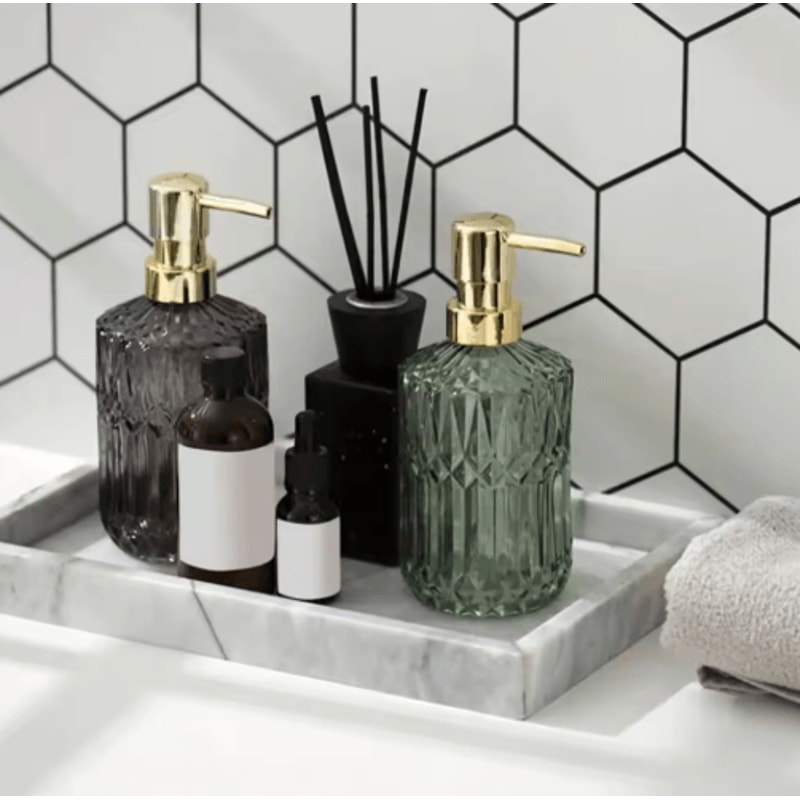 Refillable Glass Soap Dispenser Elegant Bathroom Liquid Soap Pump Bottle 0