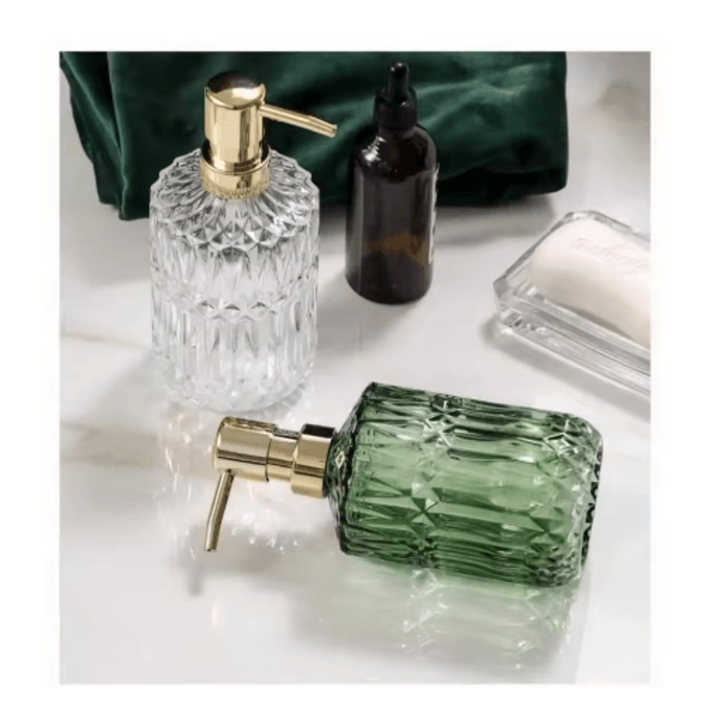Refillable Glass Soap Dispenser Elegant Bathroom Liquid Soap Pump Bottle 7