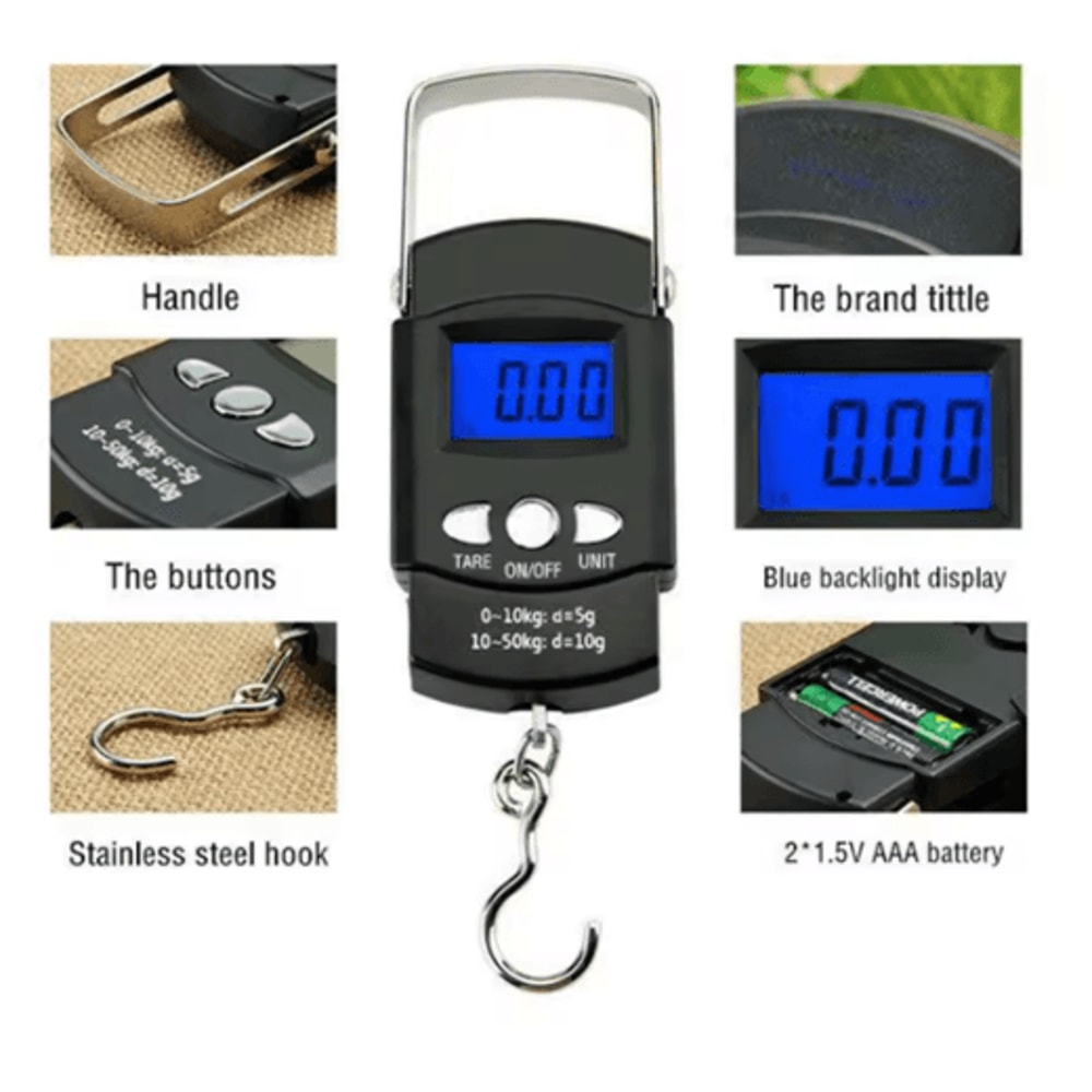 Digital Hanging Scale With Tape Measure 50kg Portable Luggage Fishing Scale 0