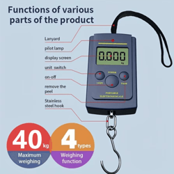 mini digital hanging scale – 40kg portable luggage & fishing hook scale