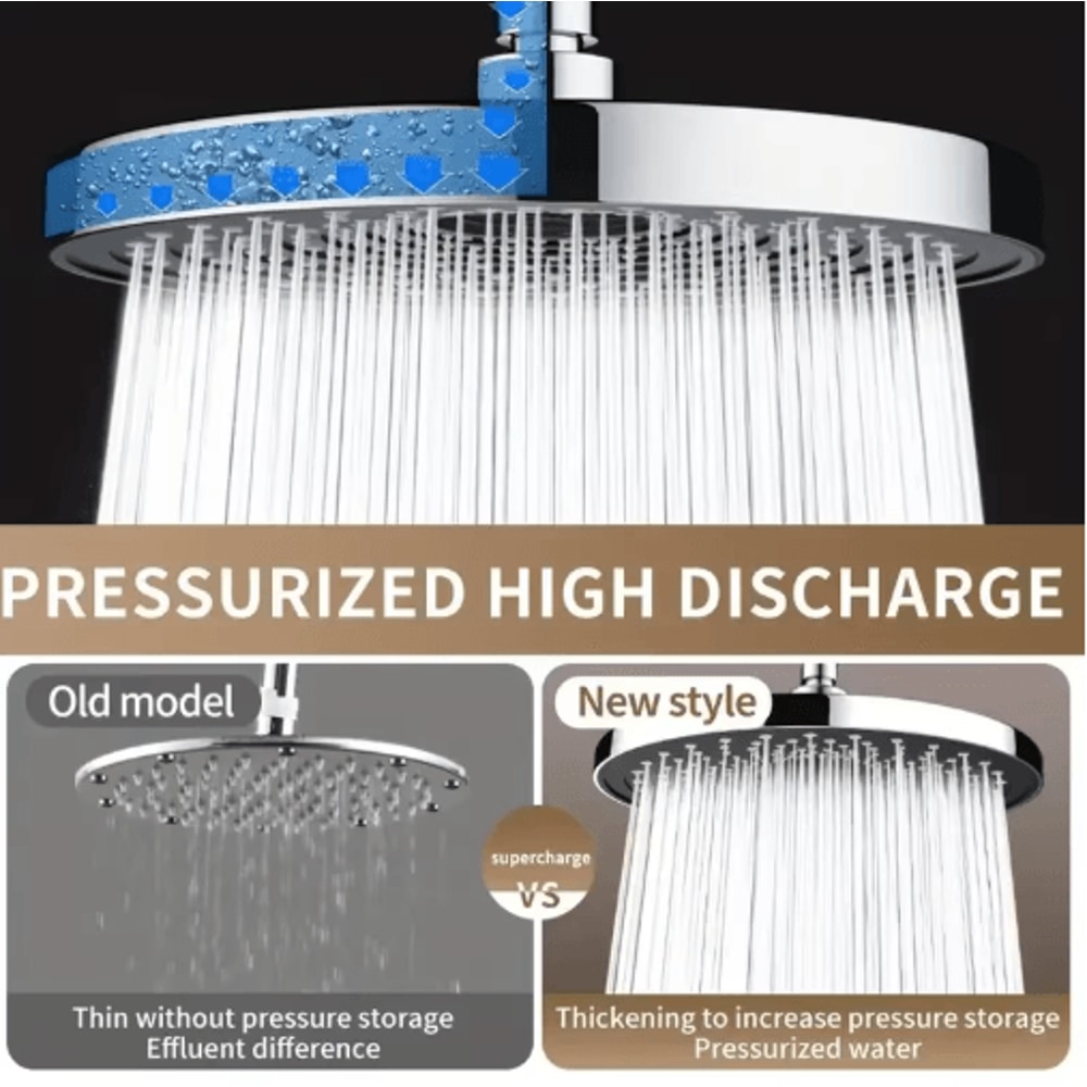 25cm High Pressure Rainfall Shower Head Large Flow Pressurized Bathroom Upgrade 5
