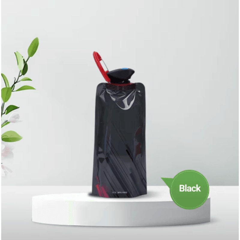 Foldable Water Bottle With Carabiner Portable Reusable Soft Flask Pouch 2