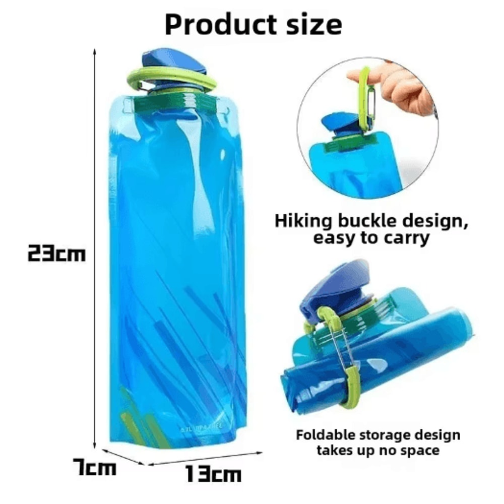 700ml Foldable Water Bottle With Carabiner Portable Soft Flask For Travel Camping 5