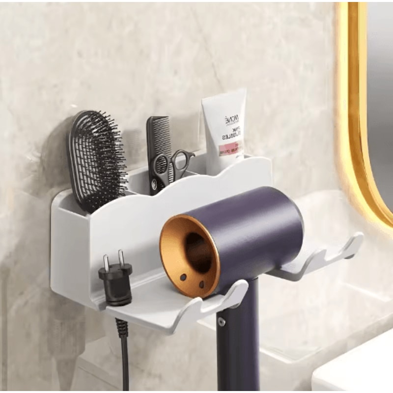 Wall Mounted Hair Dryer Holder No Drill Bathroom Storage Rack Organizer 1