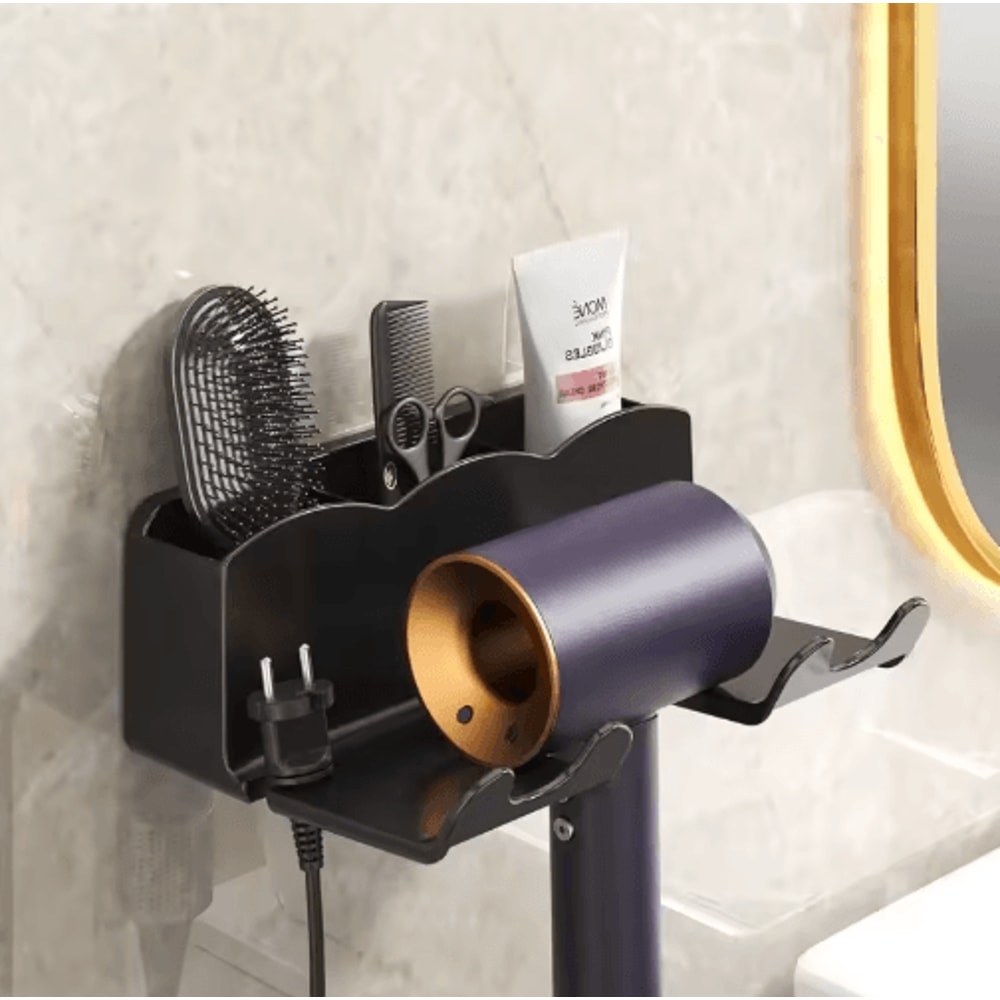 Wall Mounted Hair Dryer Holder No Drill Bathroom Storage Rack Organizer 2