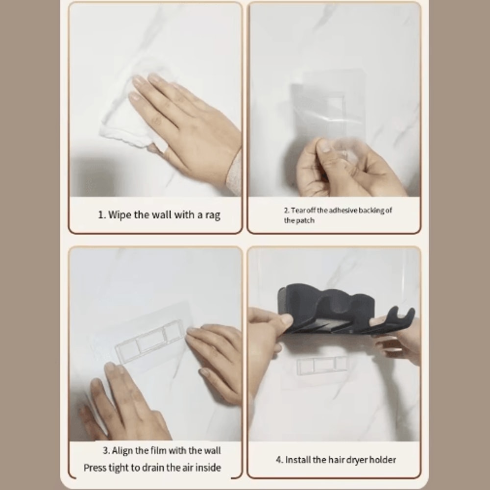 Wall Mounted Hair Dryer Holder No Drill Bathroom Storage Rack Organizer 3