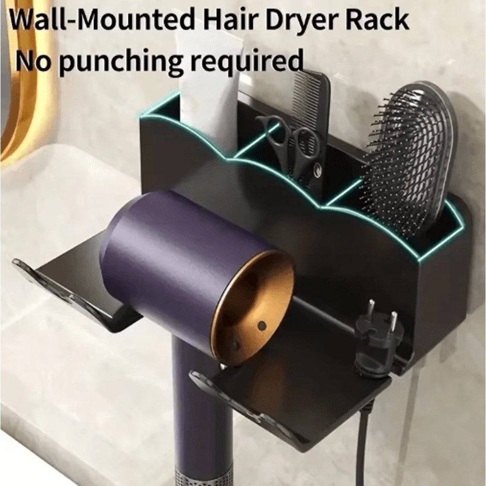 Wall Mounted Hair Dryer Holder No Drill Bathroom Storage Rack Organizer 7