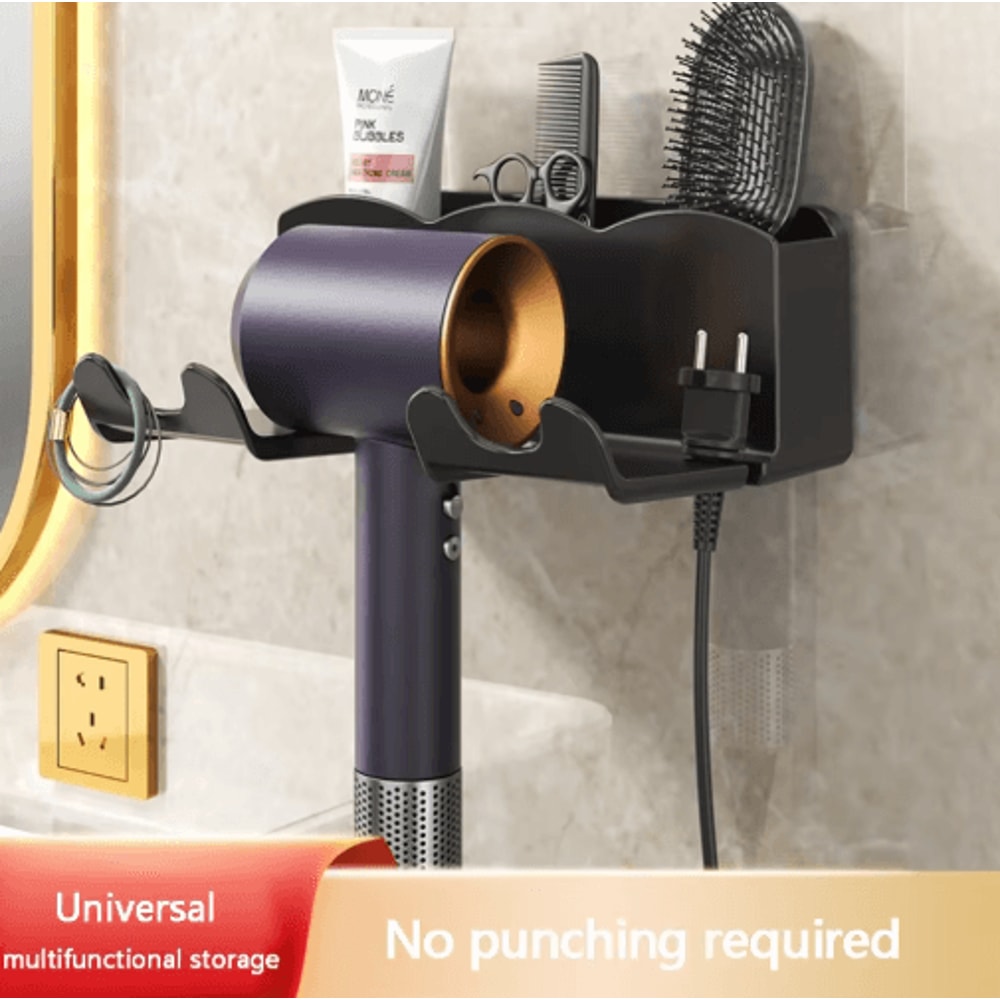 Wall Mounted Hair Dryer Holder No Drill Bathroom Storage Rack Organizer 0