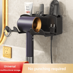 wall mounted hair dryer holder – no drill bathroom storage rack organizer