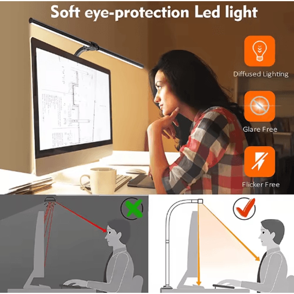 LAOPAO Double Head LED Desk Lamp 24W Dimmable Eye Protection Office Light 6