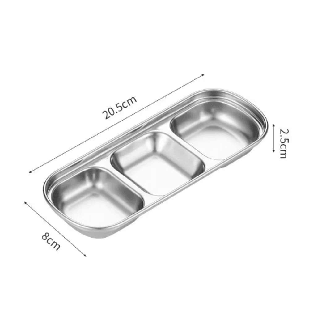 304 Stainless Steel 3Compartment Sauce Tray For BBQ Serving 2