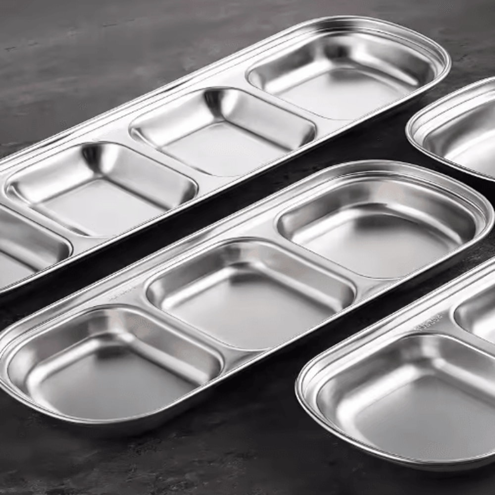 304 Stainless Steel 3Compartment Sauce Tray For BBQ Serving 3