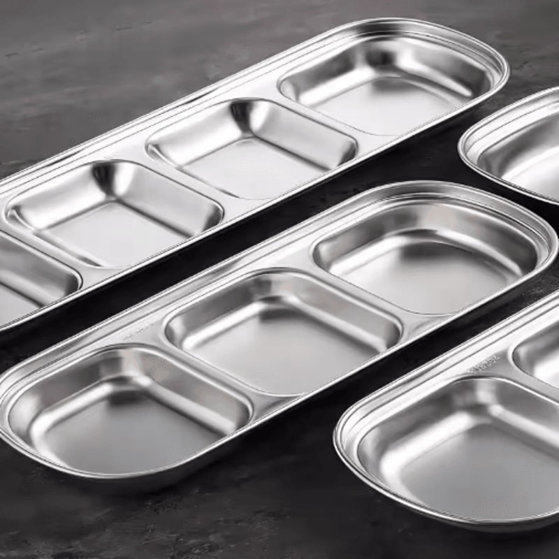 304 Stainless Steel 3Compartment Sauce Tray For BBQ Serving 3