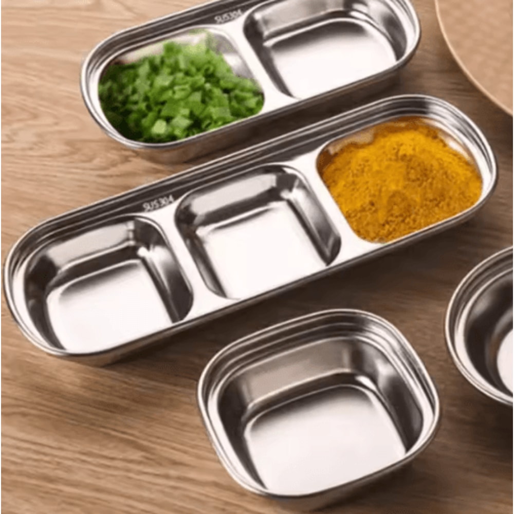 304 Stainless Steel 3Compartment Sauce Tray For BBQ Serving 0