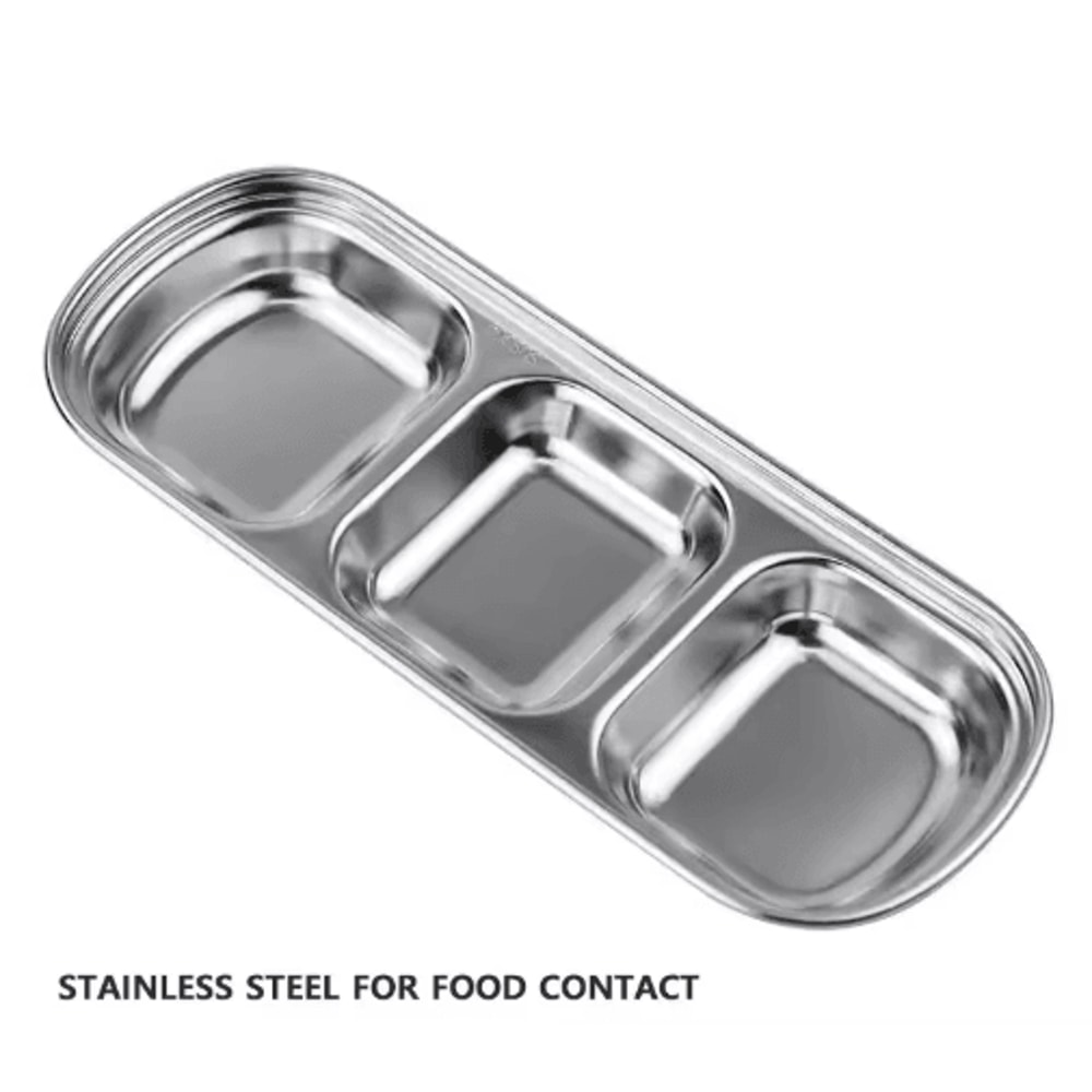 304 Stainless Steel 3Compartment Sauce Tray For BBQ Serving 5
