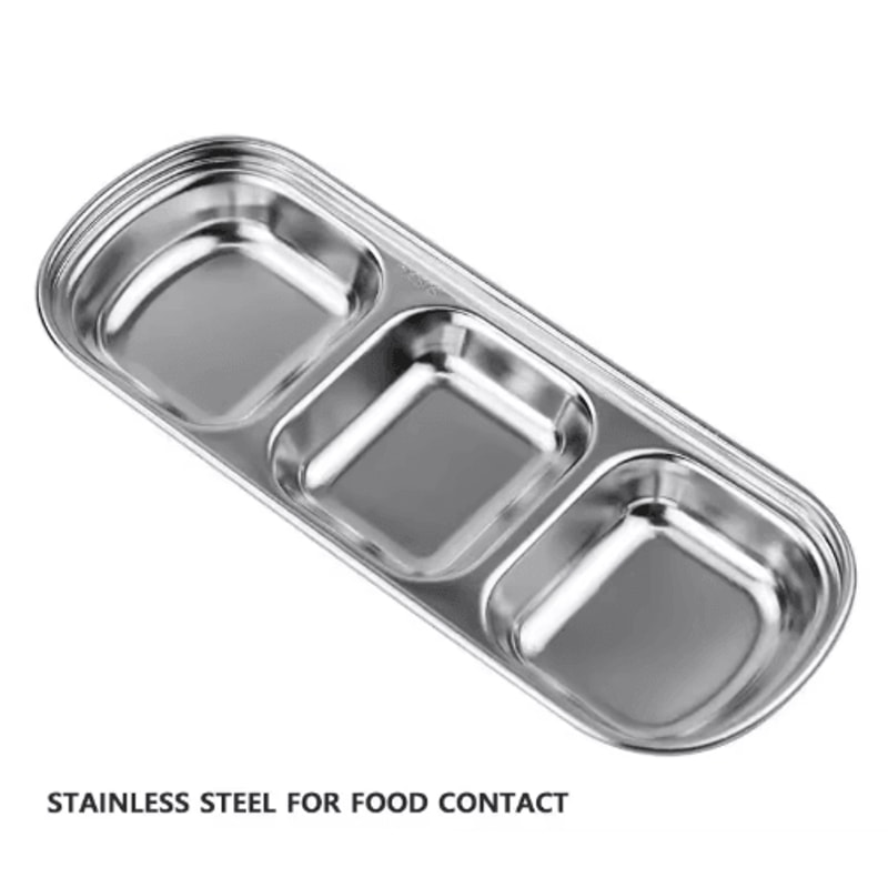304 Stainless Steel 3Compartment Sauce Tray For BBQ Serving 5