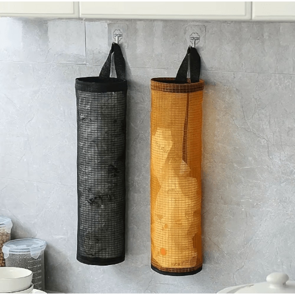 Wall Mounted Foldable Mesh Garbage Bag Holder With Hook Design 4
