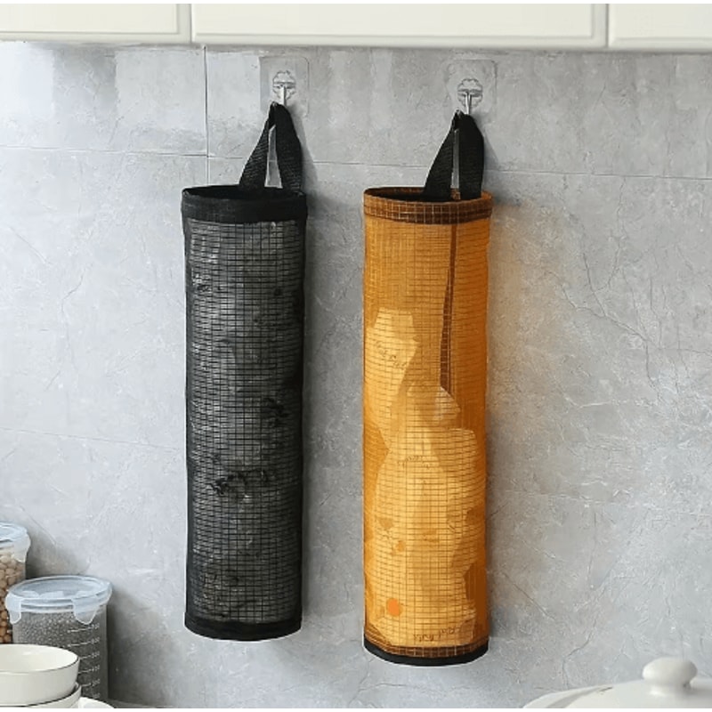 Wall Mounted Foldable Mesh Garbage Bag Holder With Hook Design 4