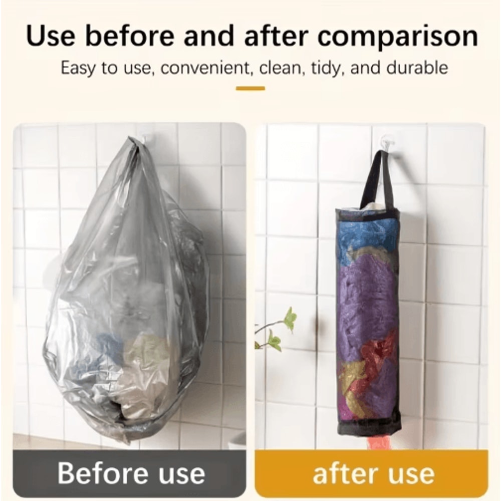 Wall Mounted Foldable Mesh Garbage Bag Holder With Hook Design 8