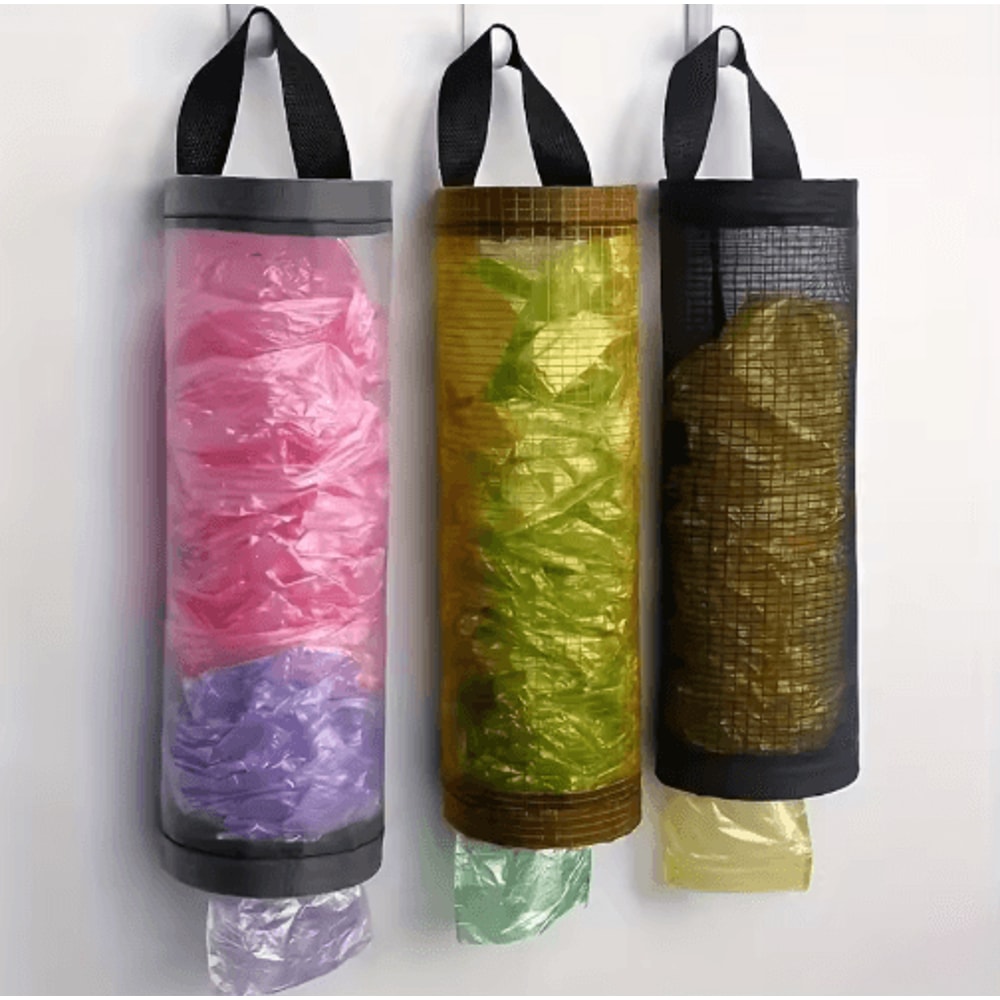 Wall Mounted Foldable Mesh Garbage Bag Holder With Hook Design 0