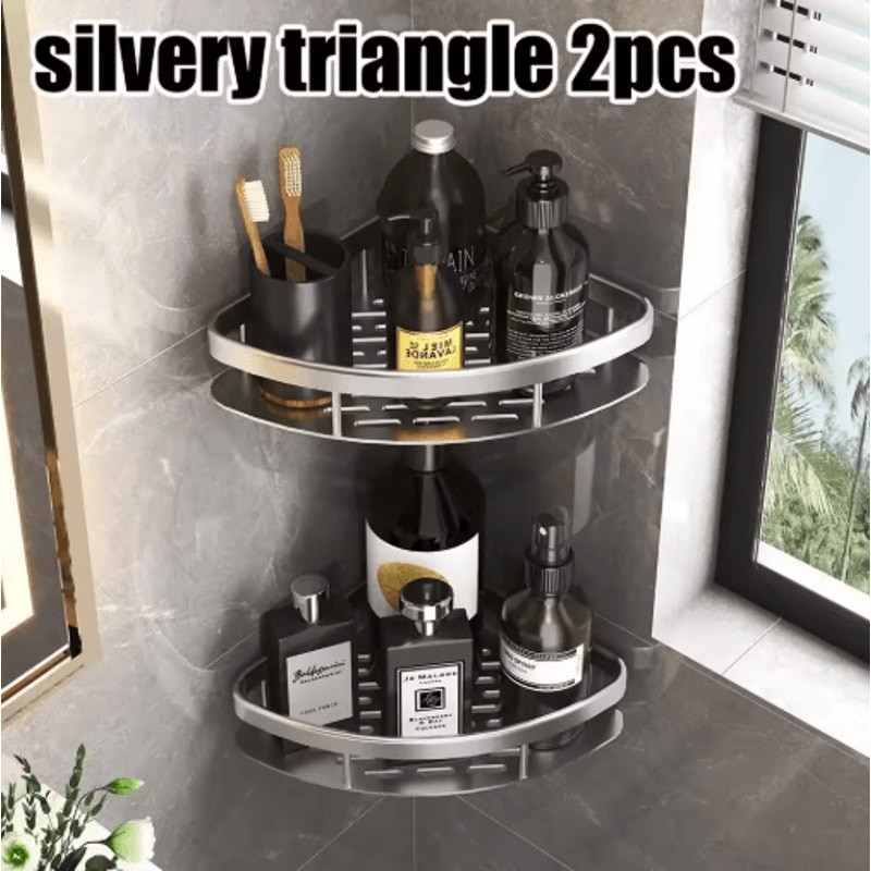 NoDrill Wall Mounted Bathroom Rack For Shower Corner Storage 8