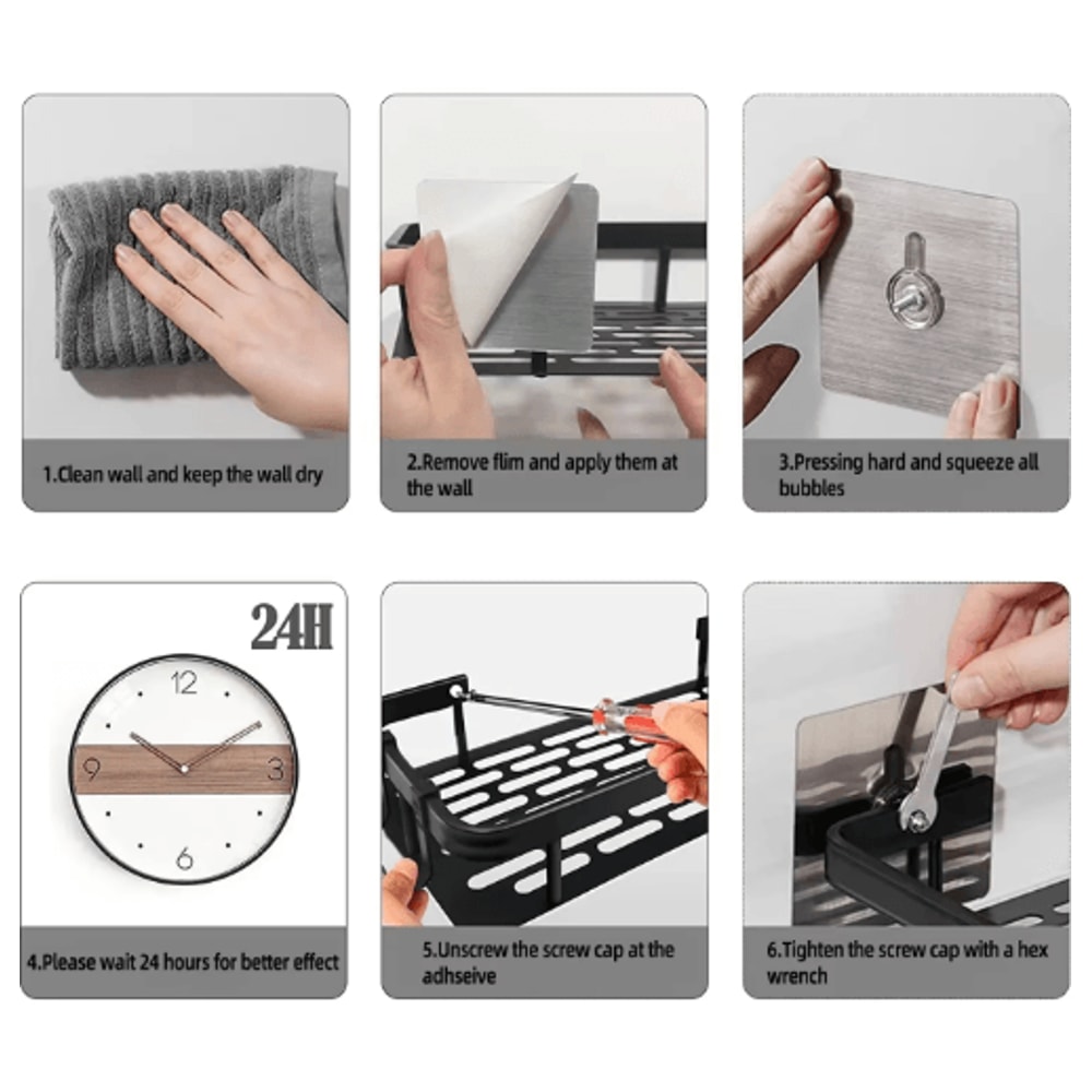 NoDrill Wall Mounted Bathroom Rack For Shower Corner Storage 14